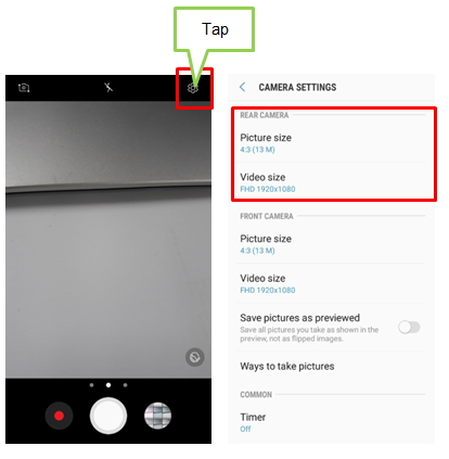 Galaxy J5/J7 2017: Which settings options are supported on Rear camera of Galaxy J 2017