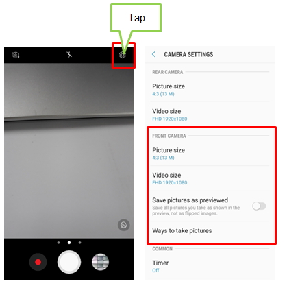 Galaxy J5/J7 2017: Which settings options are supported on Front camera of Galaxy J 2017