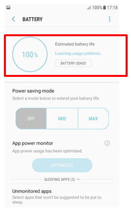 J5/J7 2017: The battery remaining time on Device maintenance feature is not displayed?