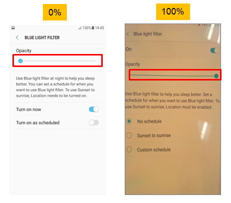 What is Blue light filter option?