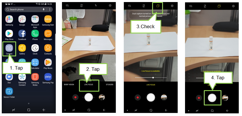 Galaxy Note 8: Dual Camera > How to take the images with the Dual capture feature?