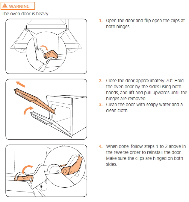 How to remove oven door and inner glass for cleaning for model NV73J9770RS/SA?
