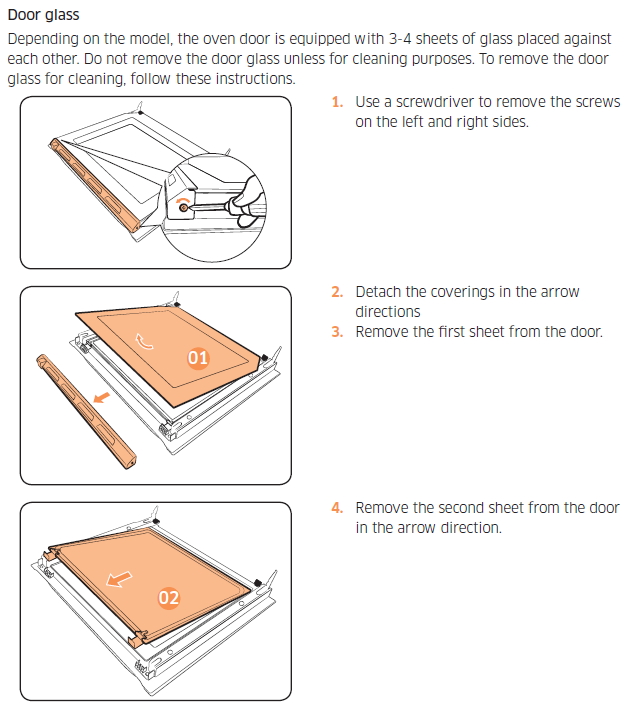 How to remove oven door and inner glass for cleaning for model NV73J9770RS/SA?