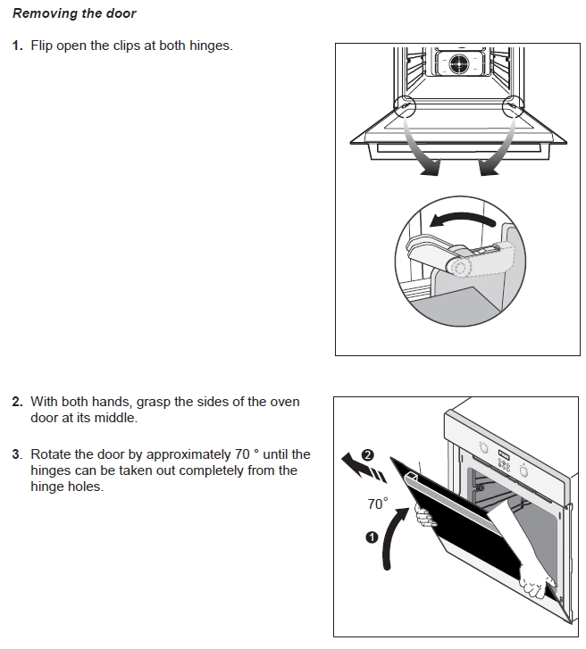 How to remove oven door and inner glass for cleaning for model BF64CCBST?