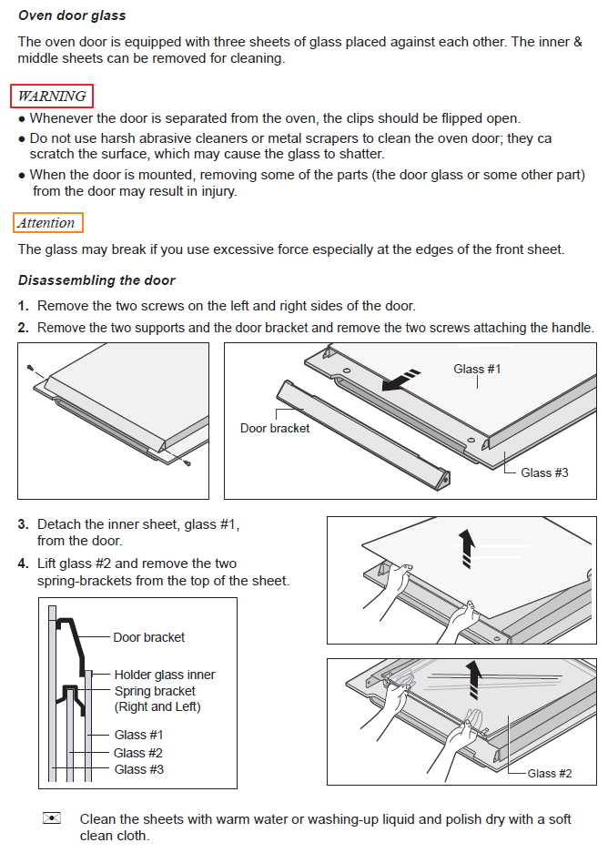 How to remove oven door and inner glass for cleaning for model BF64CCBST?