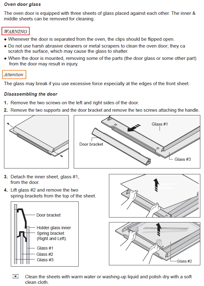 How to remove oven door and inner glass for cleaning for models BF62CCBST and BT62CDBST?
