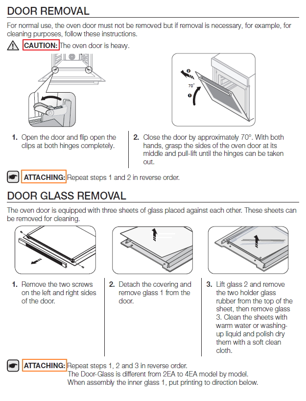 How to remove oven door and inner glass for cleaning for model BT621FSST?