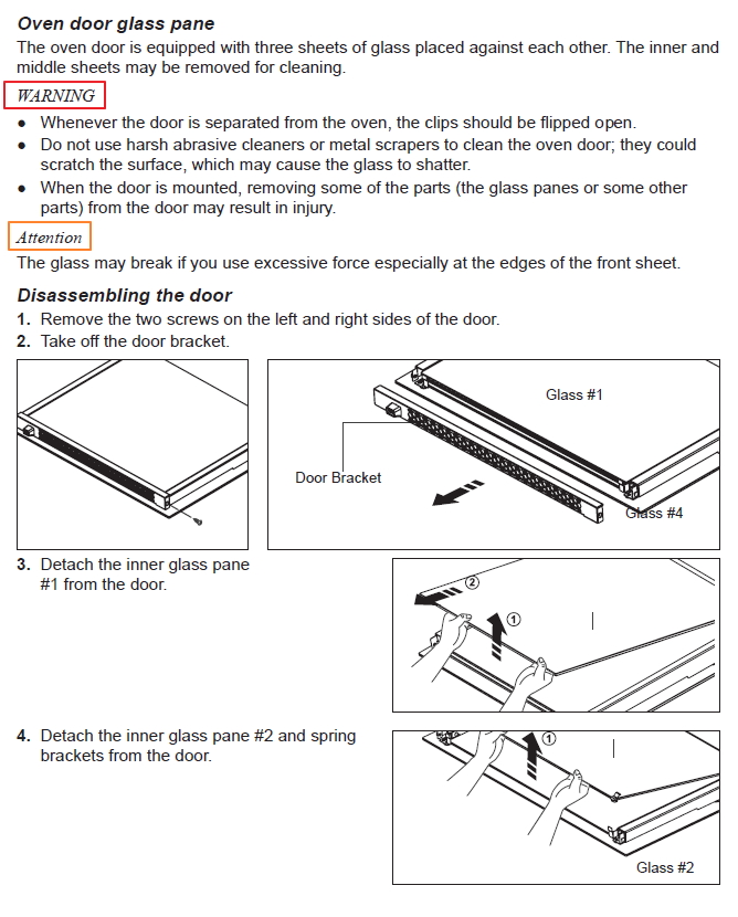 How to remove oven door and inner glass for cleaning for model