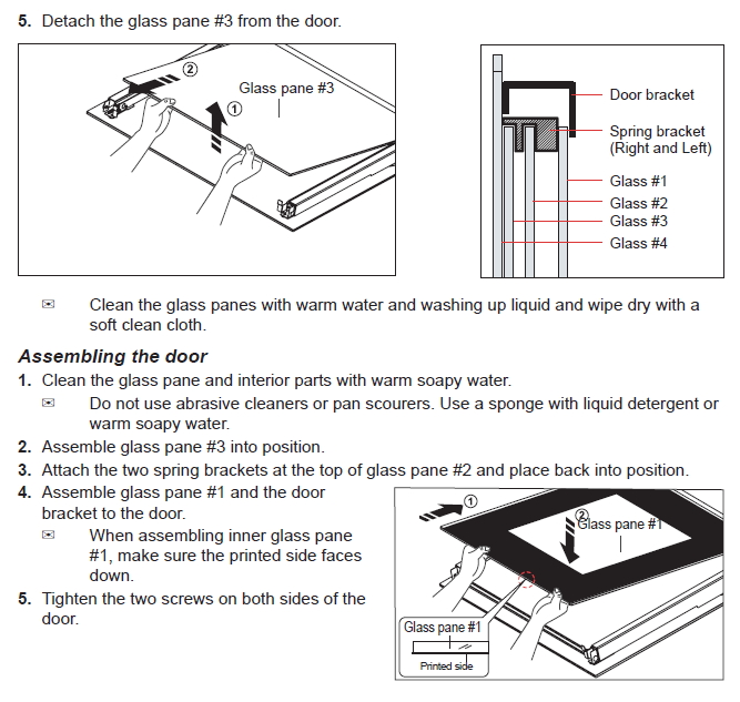 How to remove oven door and inner glass for cleaning for model