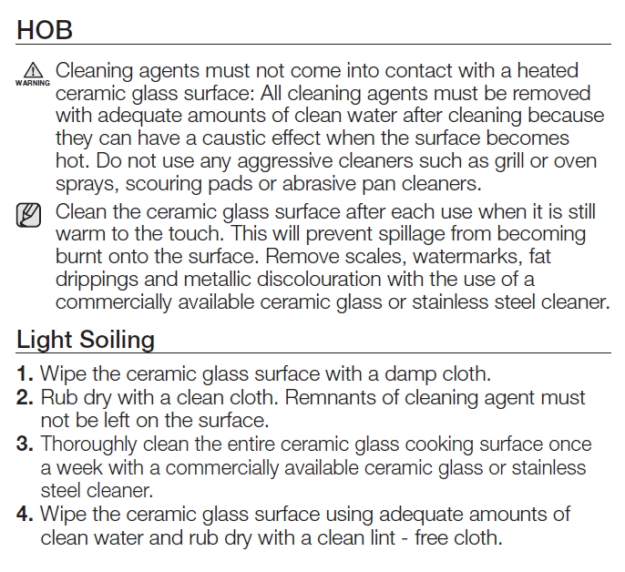 Cleaning and care instructions