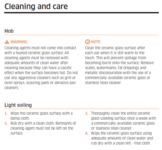 Cleaning and care instructions for Induction Hob Samsung Support NZ