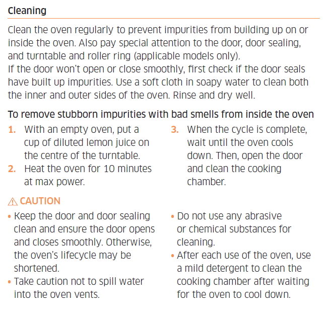 Maintenance and cleaning instructions
