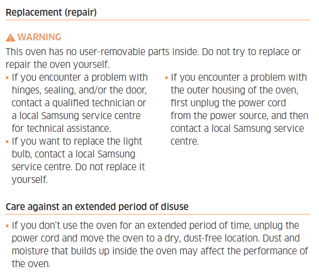 Maintenance and cleaning instructions