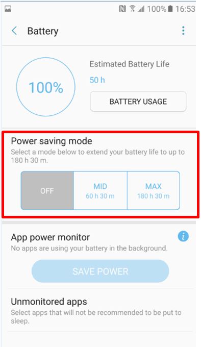 Mode hemat daya ke MID atau MAX. Apakah waktu yang tersisa mencerminkan mode hemat daya?