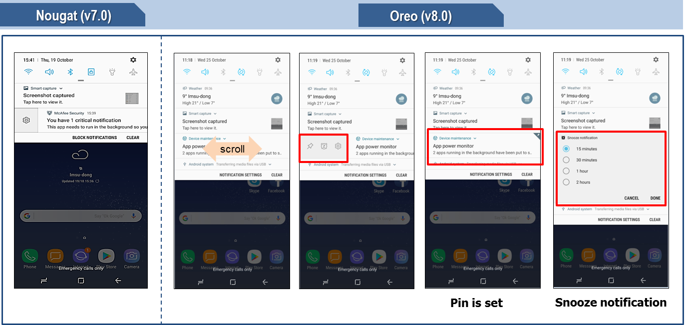 Difference between Samsung Android 8.0 Oreo device and 7.0 Nougat device