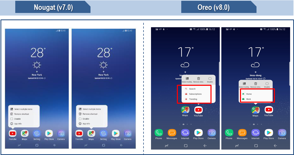 Difference between Samsung Android 8.0 Oreo device and 7.0 Nougat device