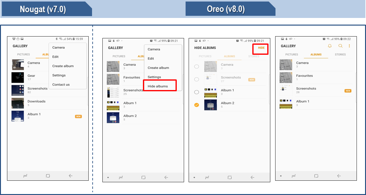 Difference between Samsung Android 8.0 Oreo device and 7.0 Nougat device