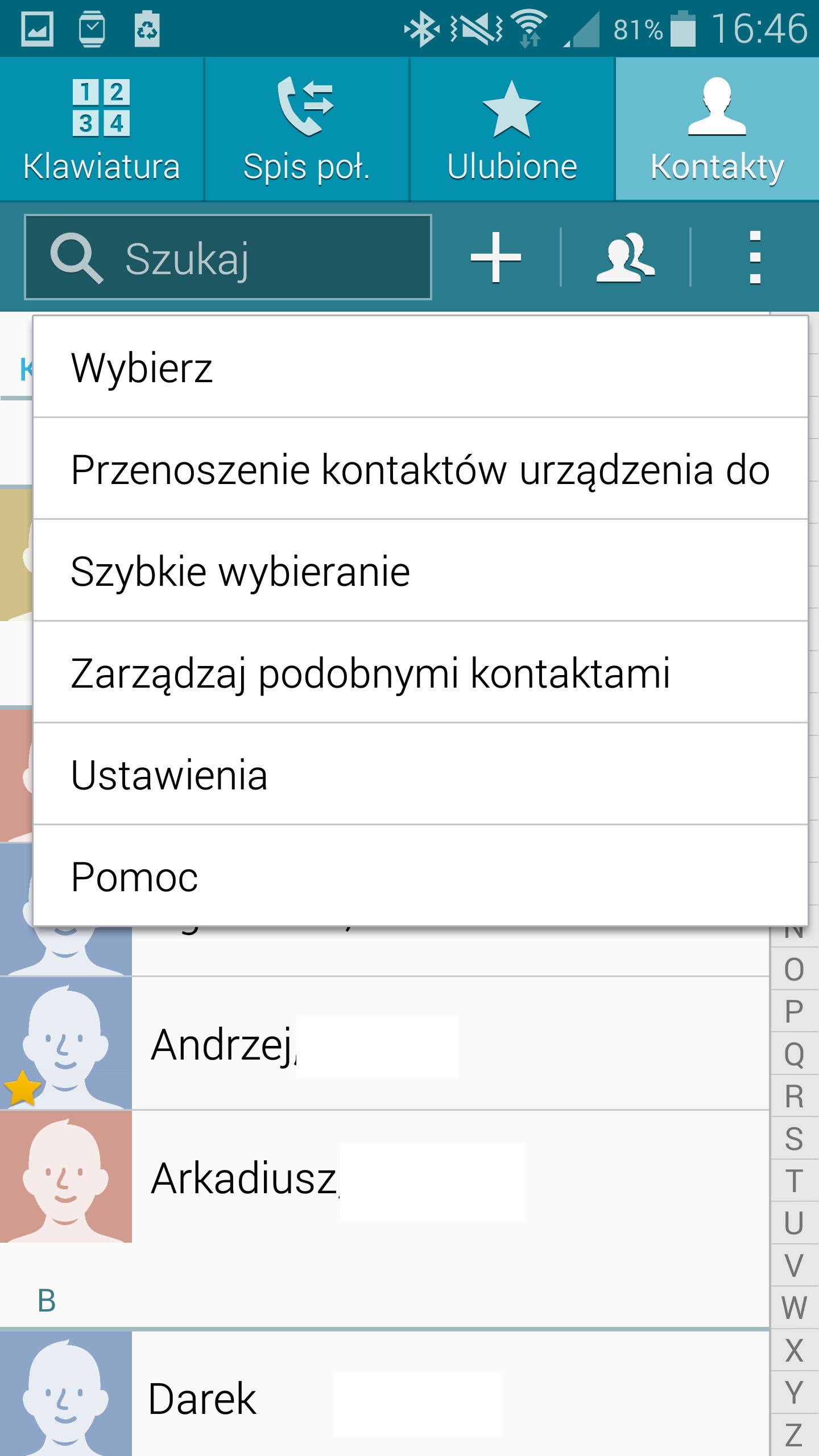 Po kliknięciu na ikonę pojawi się lista dostępnych Opcji Kontaktów