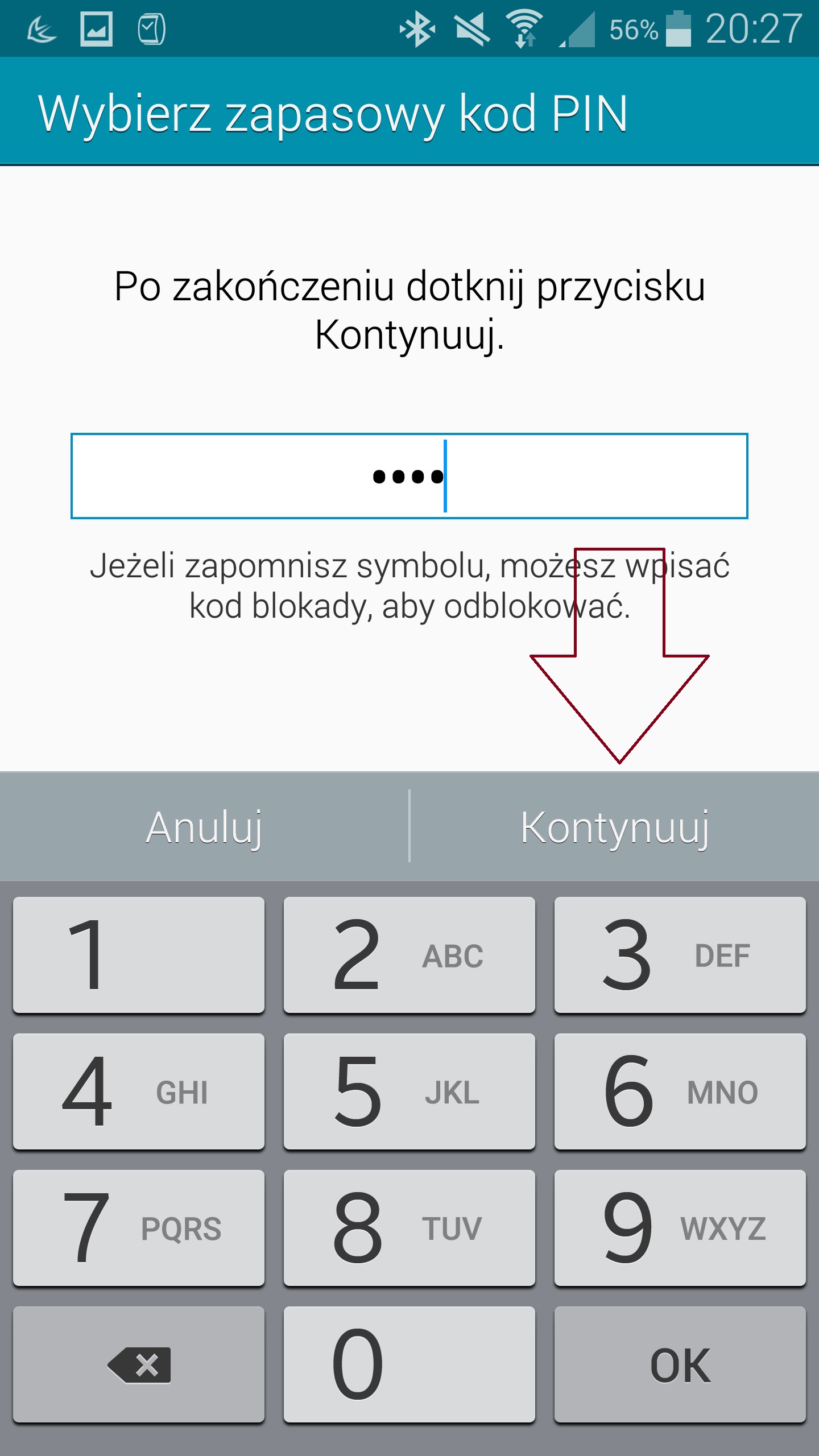 w przypadku zapomnienia Symbolu. Należy w tym kroku ustalić Kod Pin klikając Kontynuuj