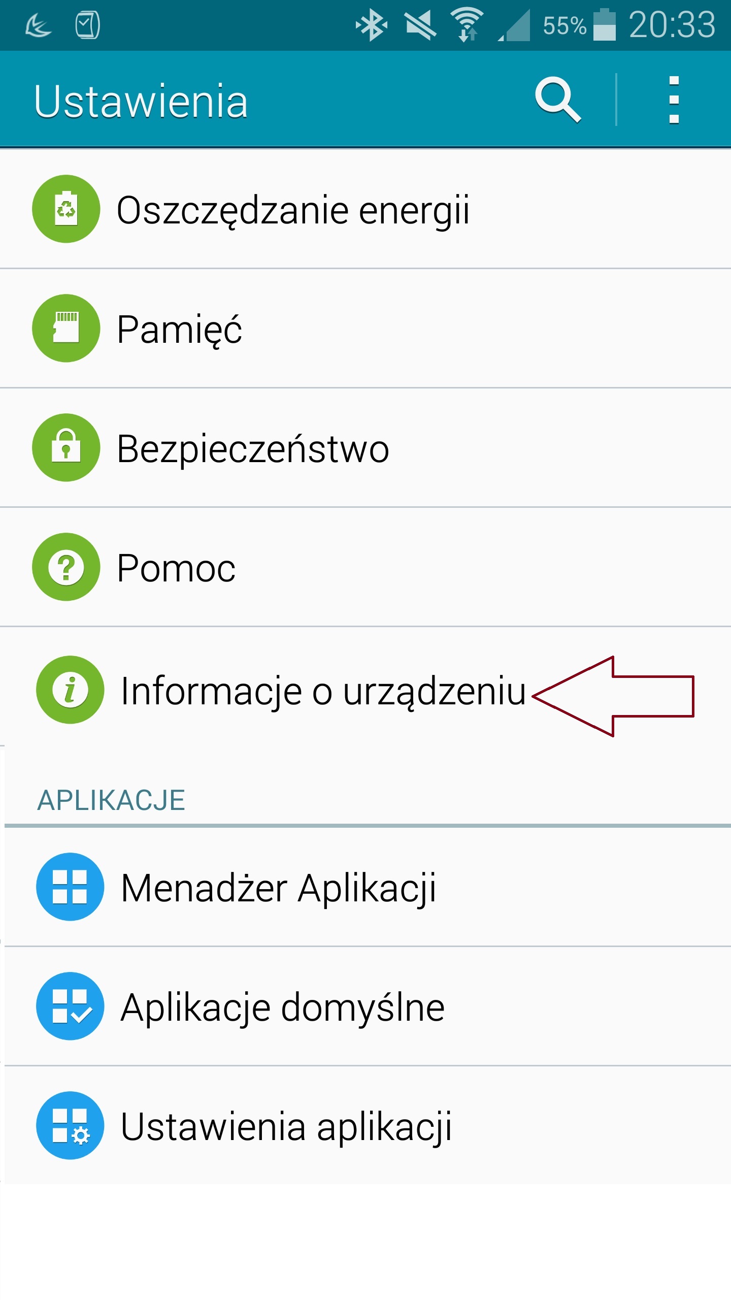 Przechodzimy, więc do pozycji Informacje o Urządzeniu