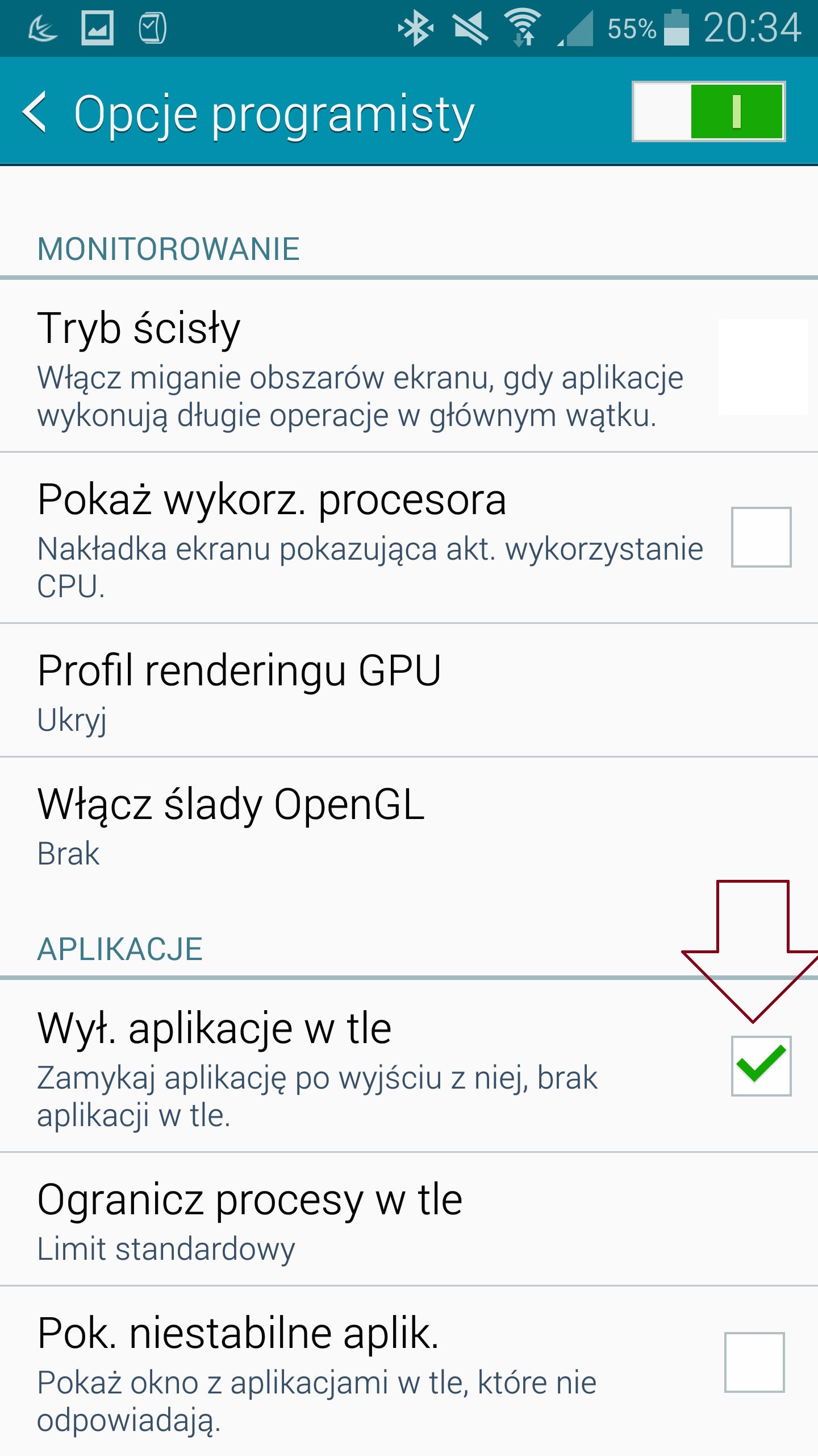 Nasz wybór potwierdzamy zaznaczeniem kwadratu przy naszej funkcji