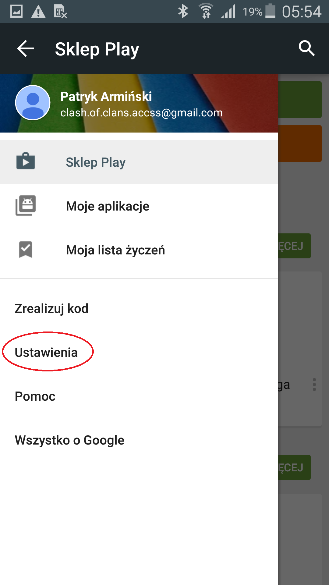 Wchodzimy do ustawień aplikacji