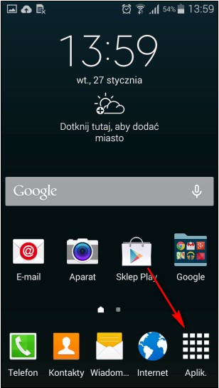 Proszę wybrać ikonę Aplikacje