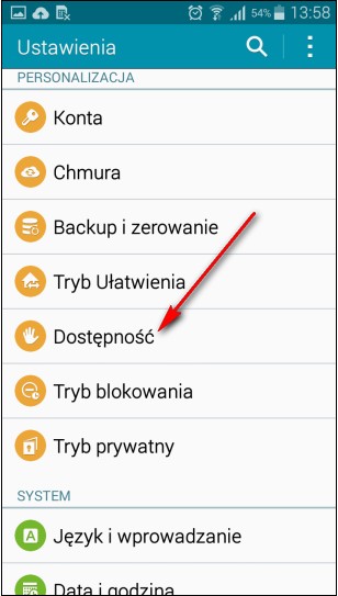 Należy wybrać Dostępność