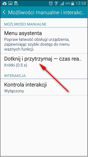 Dotknij i przytrzymaj - czas realizacji