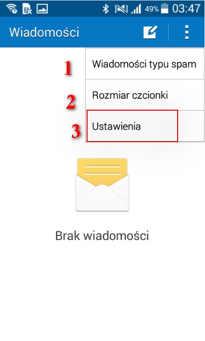 Z wyświetlonych opcji wybieramy pozycje nr 3 czyli Ustawienia