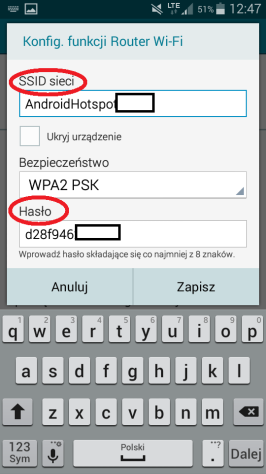 nazwę oraz hasło