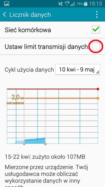 Uruchamiamy opcję „Ustaw limit transmisji danych”