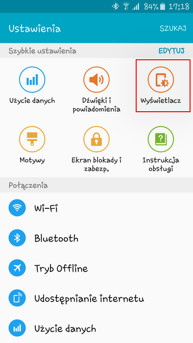 kolejno odnaleźć Wyświetlacz