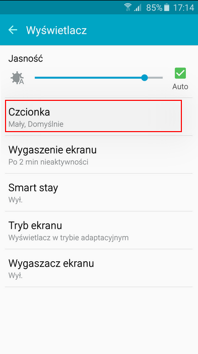 wybrać pozycję Czcionka