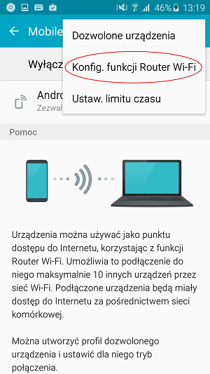 oraz „Konfig. Funkcji Router Wi-Fi”
