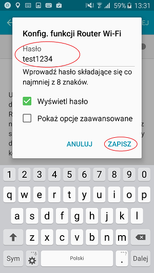a poniżej ustalamy hasło i zapisujemy konfigurację