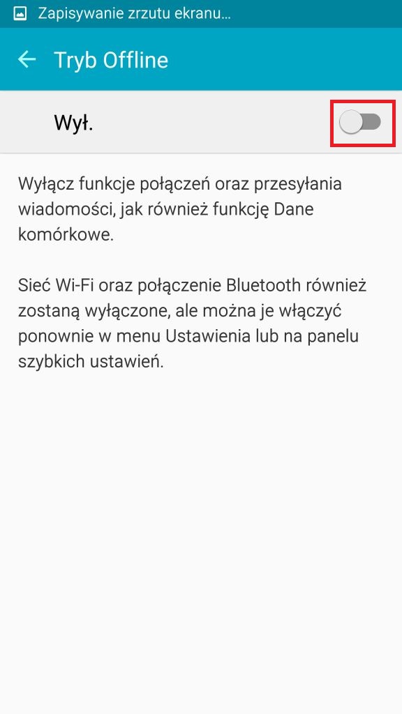 Aby go uaktywnić należy wskazany powyżej element przesunąć w prawo. Włączony Tryb wygląda następująco