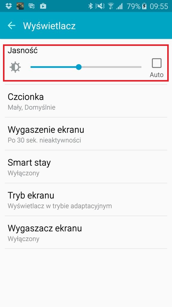 Po wyłączeniu opcji „Auto” odcień ekranu będzie jaśniejszy.