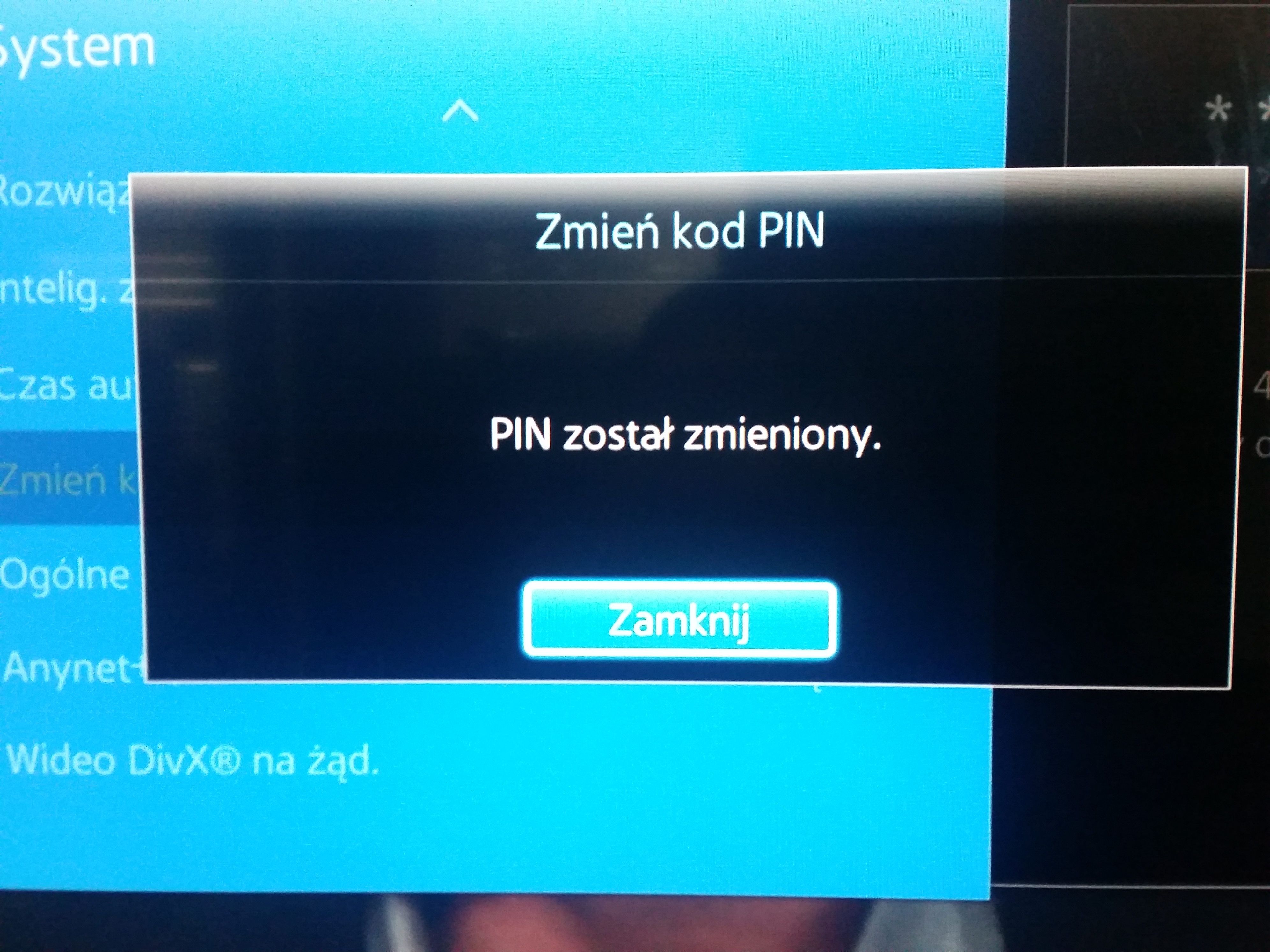 Po wpisaniu nowego kodu PIN pojawi się komunikat z informacją iż kod PIN został zmieniony