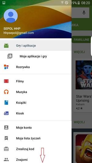 Na liście dostępnych pozycji wybieramy „Ustawienia”