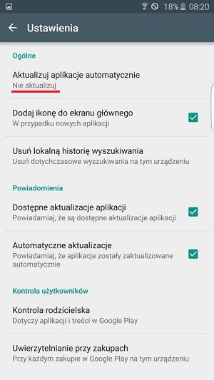 Jak widać na poniższym zdjęciu status opcji został zmieniony