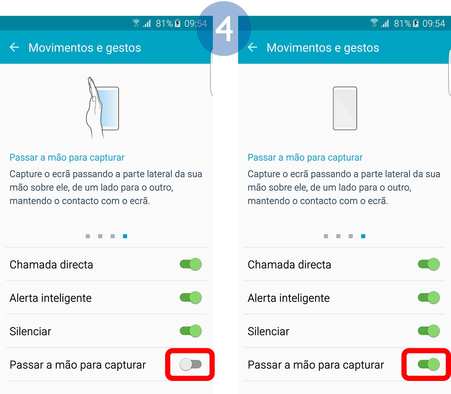 Mova o interruptor ao lado de “Passar a mão para capturar” da esquerda para a direita