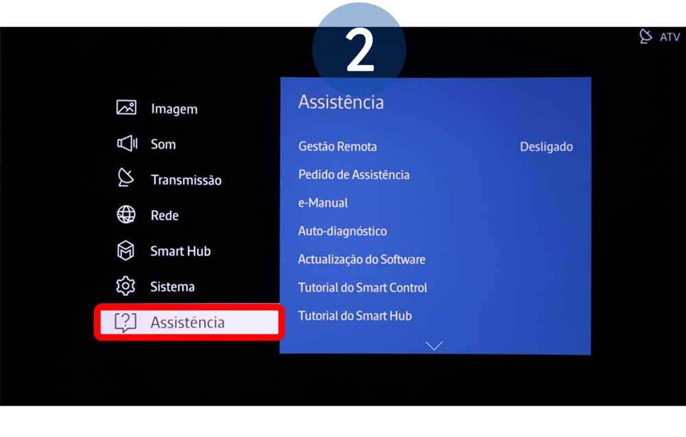 Percorra o Menu e selecione Assistência