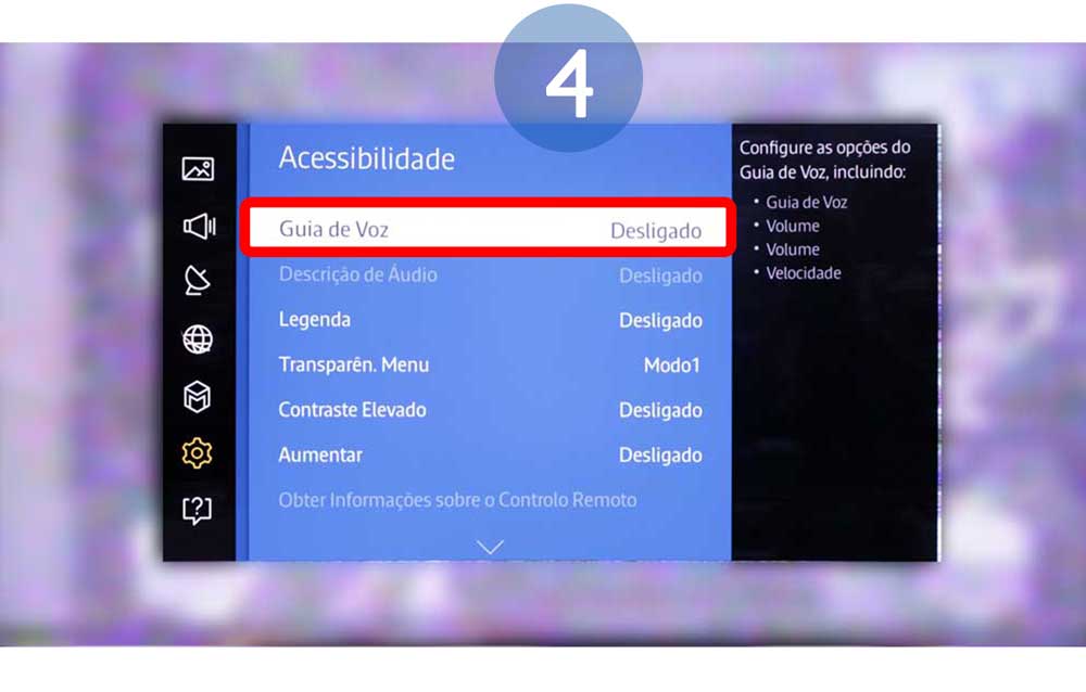 Selecione Guia de Voz