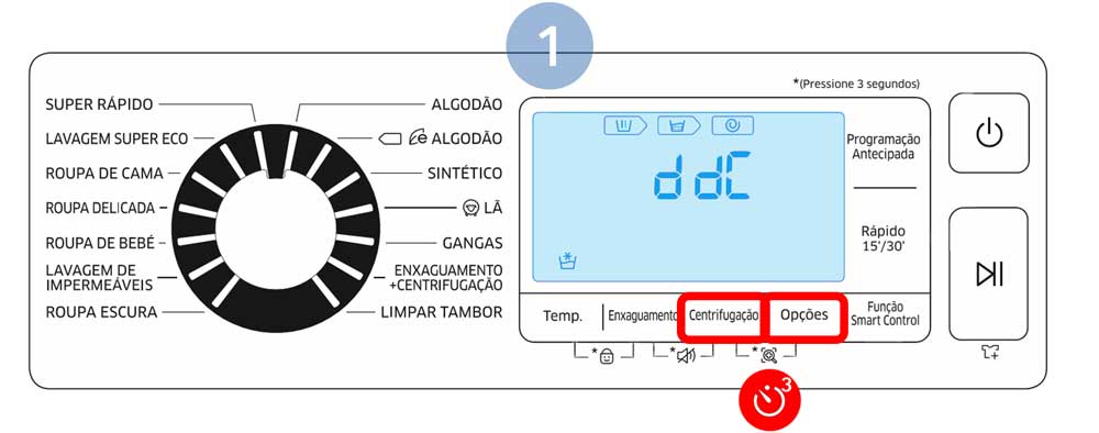 Seleciona Centrifugação e Opções