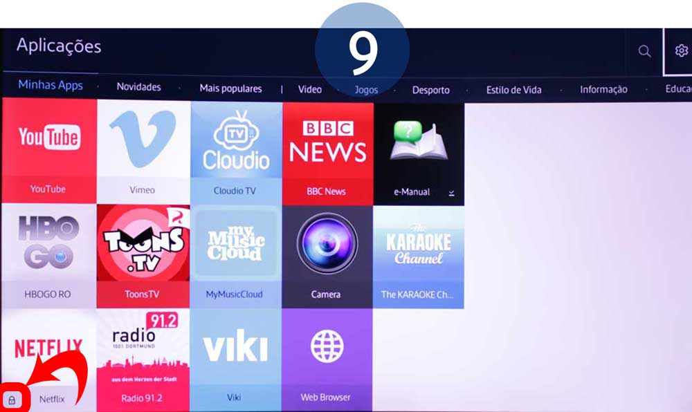 Quando bloqueada uma aplicação é possível visualizar na mesma um ícone com o formato de um cadeado