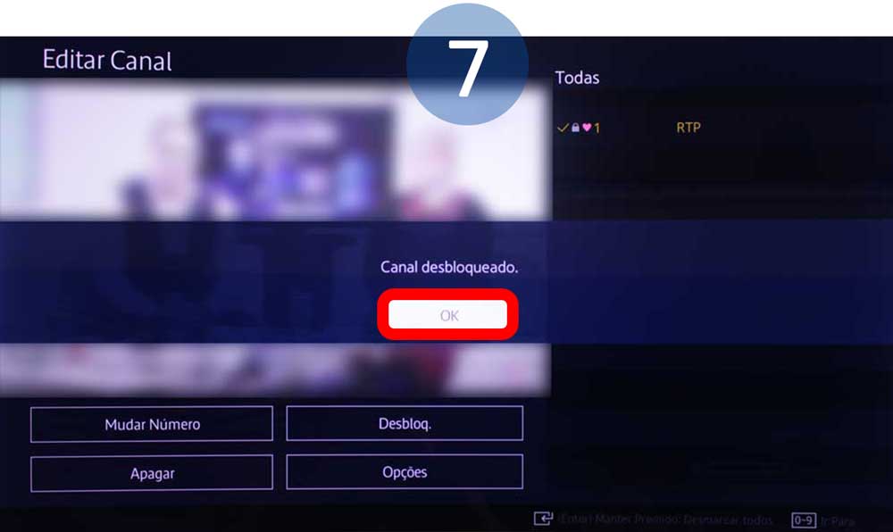 Confirme o desbloqueio do canal tocando em Ok