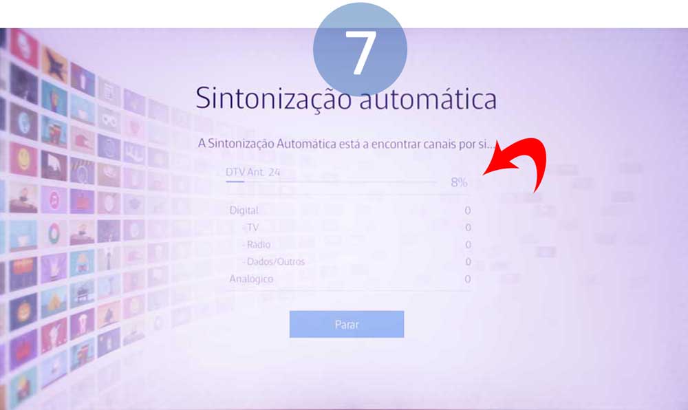 Aguarde que a sintonização seja concluída