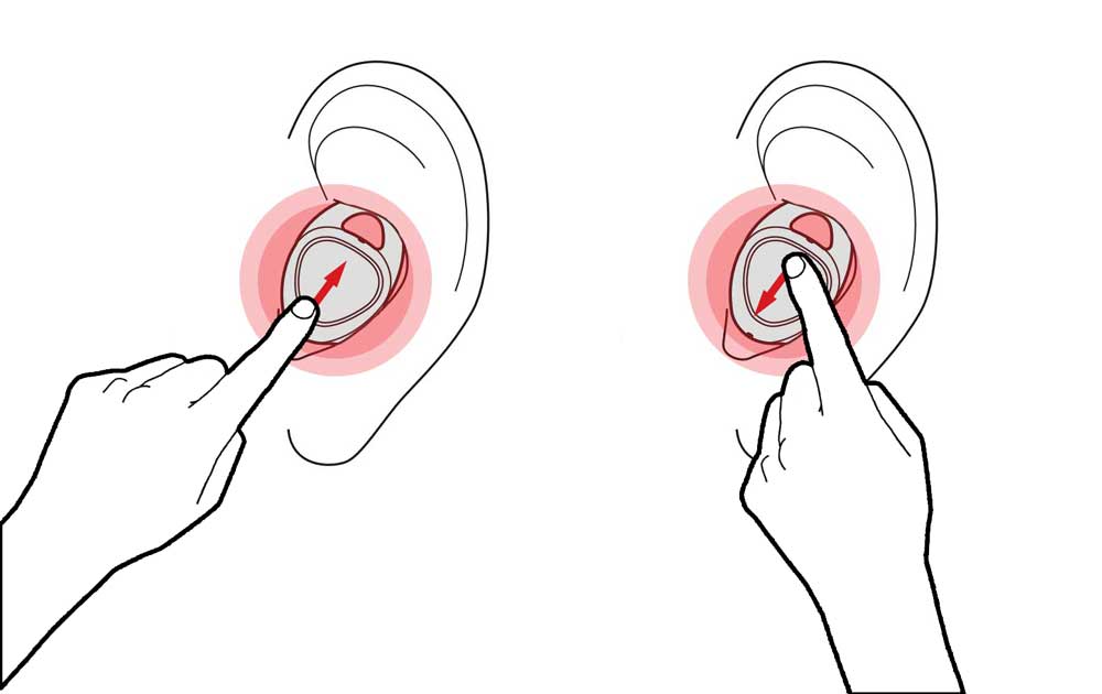 Para ajustar o volume arraste o dedo para cima ou para baixo no touchpad durante a reprodução. Se estiver a utilizar apenas os auscultadores, estes emitirão um som quando o volume estiver perto do nível máximo. Reduza o volume, mesmo que possa aumentar o mesmo ainda mais, de modo a prevenir lesões auditivas