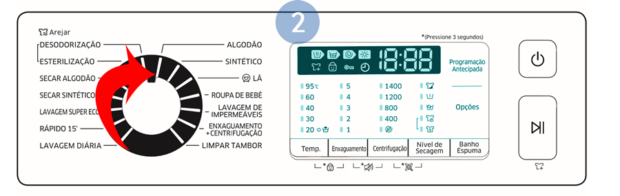 Selecione o novo ciclo de lavagem